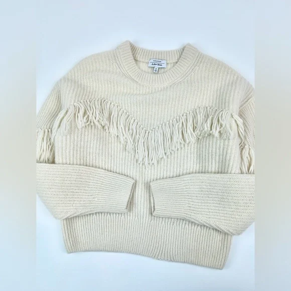 & Other Stories Wool Alpaca‎ Cream Fringe Ribbed Knit Sweater Women’s Size Small - Picture 4 of 7